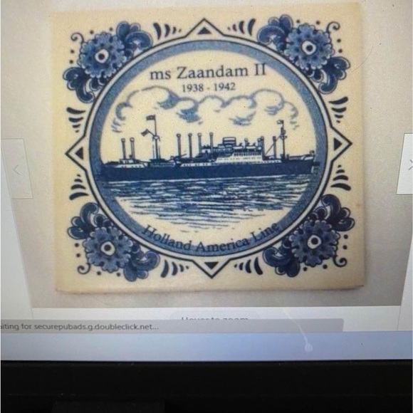 Holland America Vintage cruise blue white ceramic tiles set/4 Collectible - Picture 4 of 5